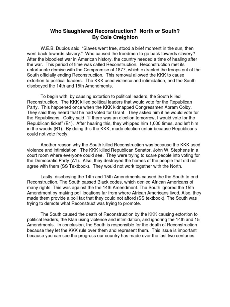 who killed reconstruction dbq answer key north or south who killed reconstruction dbq pdf answers